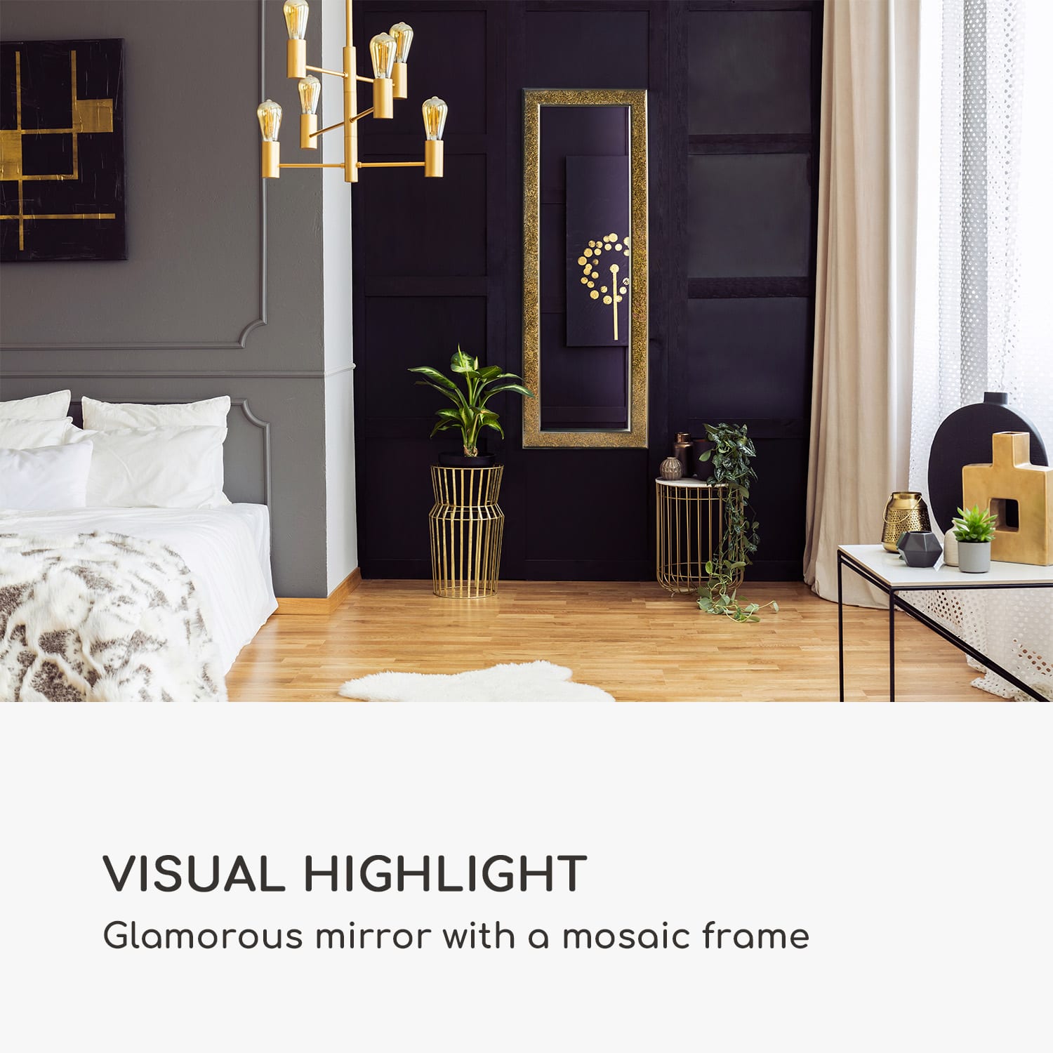 Casa Chic Norwich Zrkadlo Obdĺžnikový drevený rám 130 x 45 cm Mozaikový dizajn – Obrázok 3