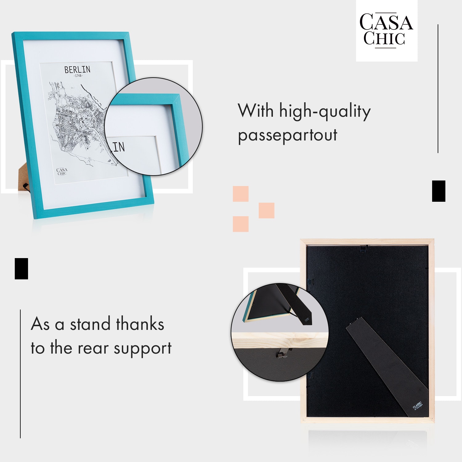 Casa Chic Finsbury, rám na obrázky, obdĺžnikový, fotky DIN A3, pasparta, plexisklo – Obrázok 4