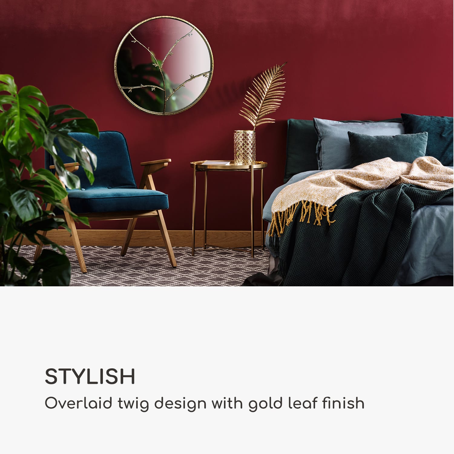 Casa Chic Berkeley Nástenné zrkadlo s kovovým rámom okrúhle Ø 80 cm Dizajn vetiev – Obrázok 2