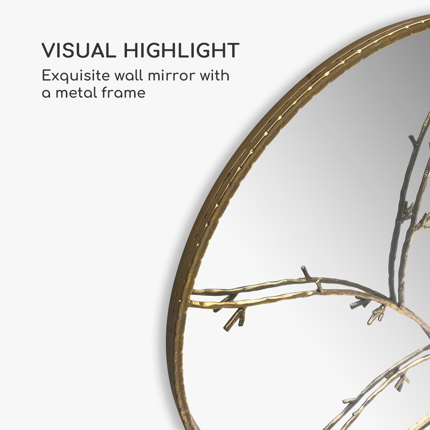 Casa Chic Berkeley Nástenné zrkadlo s kovovým rámom okrúhle Ø 80 cm Dizajn vetiev – Obrázok 3