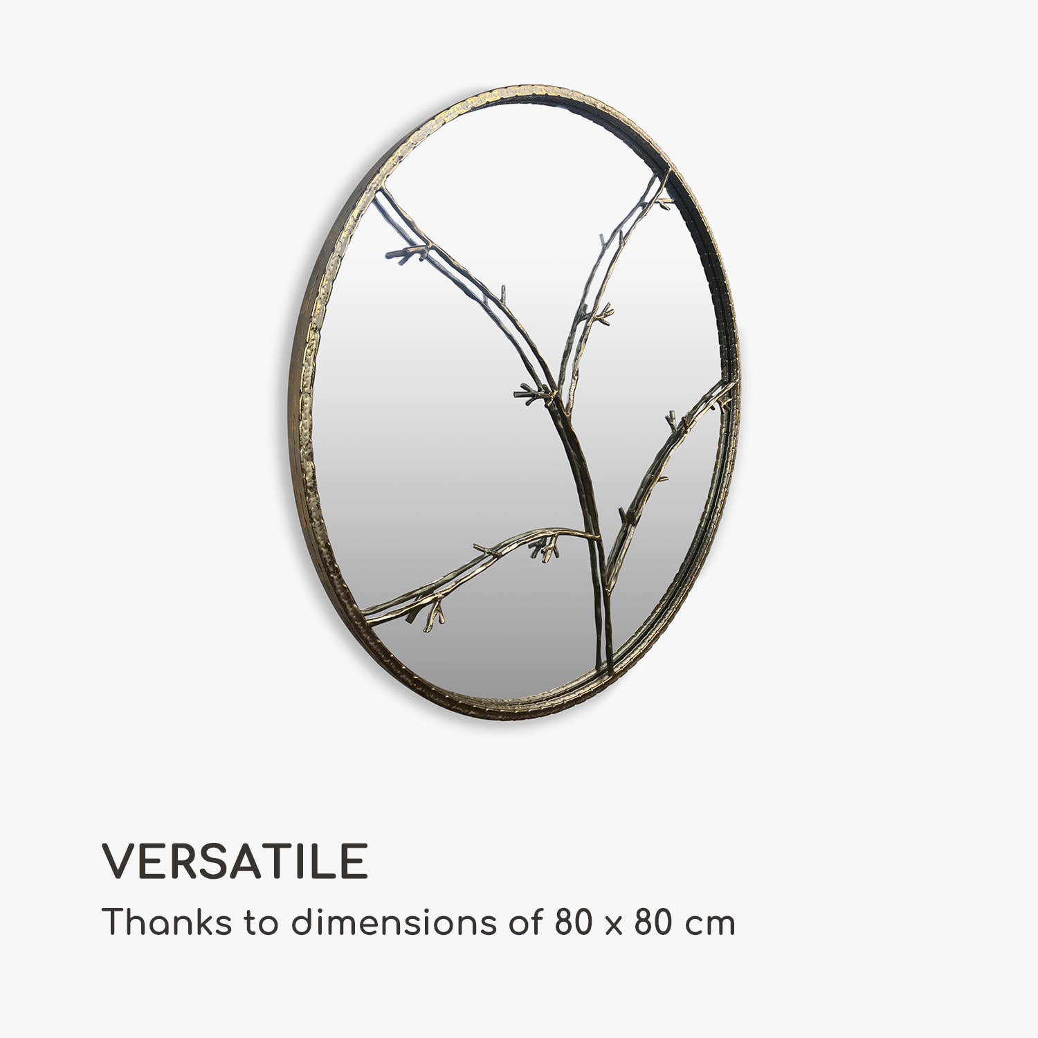 Casa Chic Berkeley Nástenné zrkadlo s kovovým rámom okrúhle Ø 80 cm Dizajn vetiev – Obrázok 4