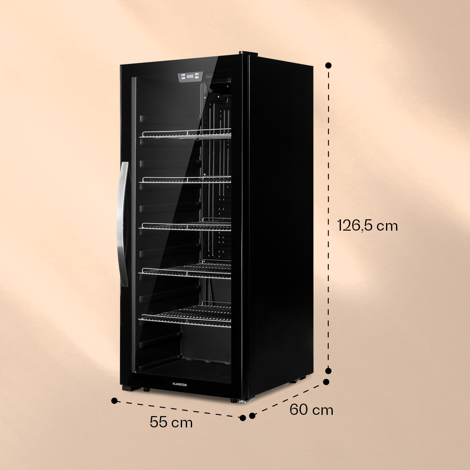 Klarstein Beersafe 7XL, chladnička, 242 l, 5 políc, panoramatické sklenené dvere, nehrdzavejúca oceľ – Obrázok 5