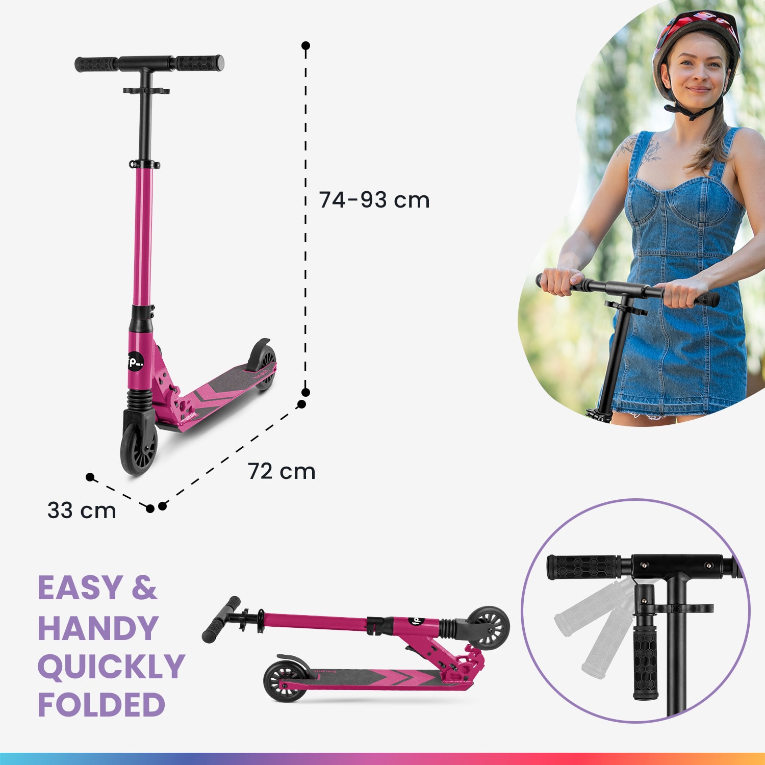 Fun pro THREE detská kolobežka od 6 rokov Guľôčkové ložiská ABEC 9 Skladacia Nastaviteľná výška – Obrázok 4