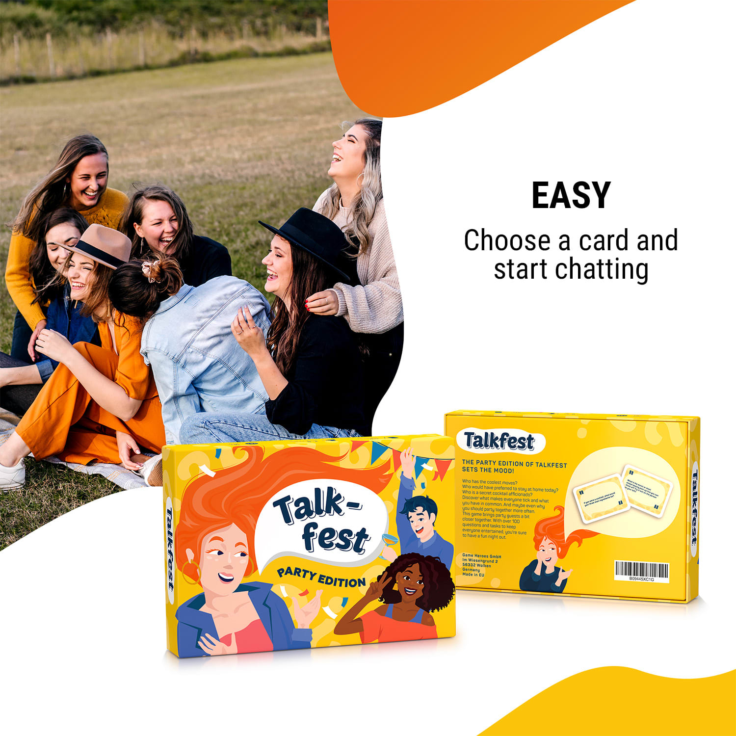 Spielehelden Talkfest Party Edition, Kartová hra s viac ako 100 otázkami v anglickom jazyku – Obrázok 4