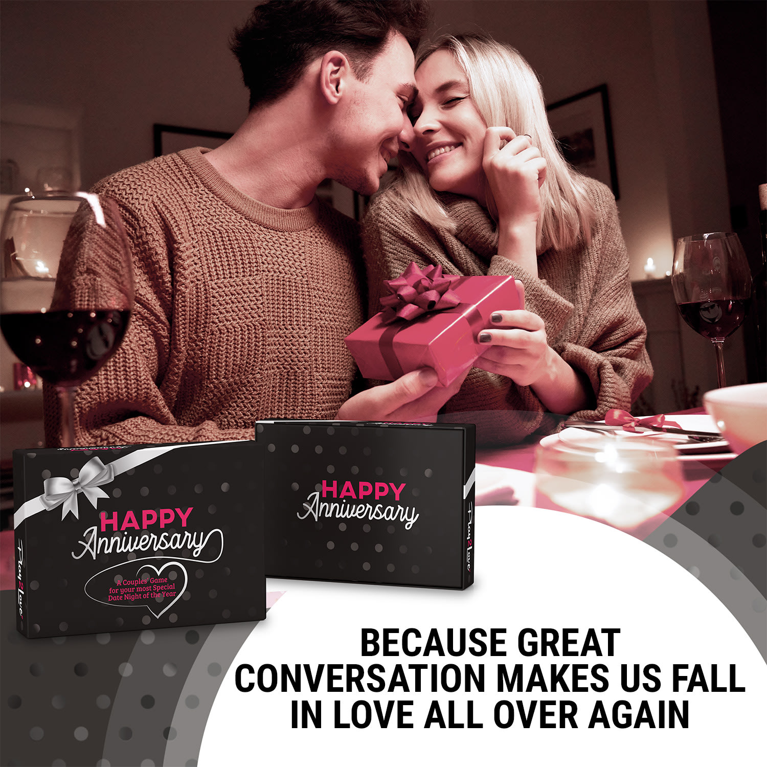Spielehelden Happy Anniversary Black Edition, Kartová hra pre páry, 110 otázok, Darčeková krabička v anglickom jazyku – Obrázok 2