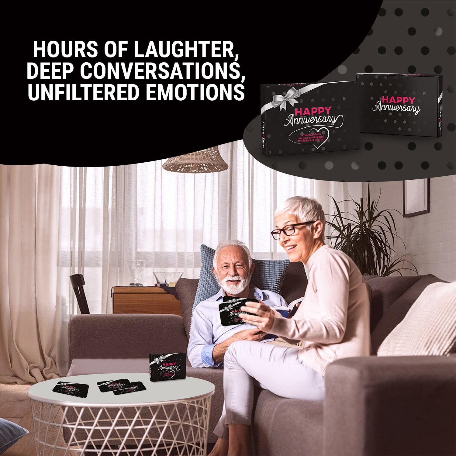 Spielehelden Happy Anniversary Black Edition, Kartová hra pre páry, 110 otázok, Darčeková krabička v anglickom jazyku – Obrázok 4