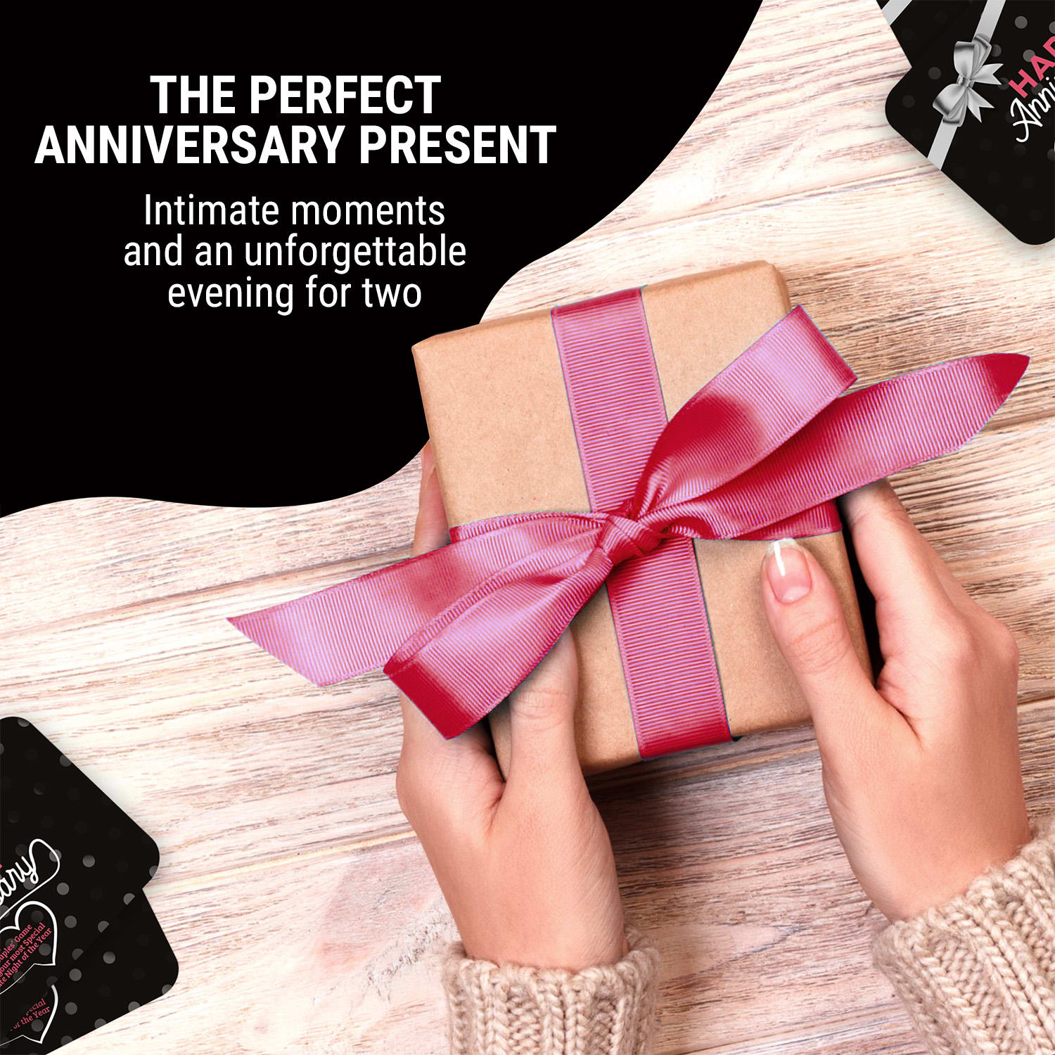 Spielehelden Happy Anniversary Black Edition, Kartová hra pre páry, 110 otázok, Darčeková krabička v anglickom jazyku – Obrázok 5