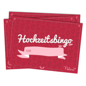 Spielehelden Svadobné bingo 16 otázok o vlastnostiach 50 ks. Dizajn srdcaDIN A5