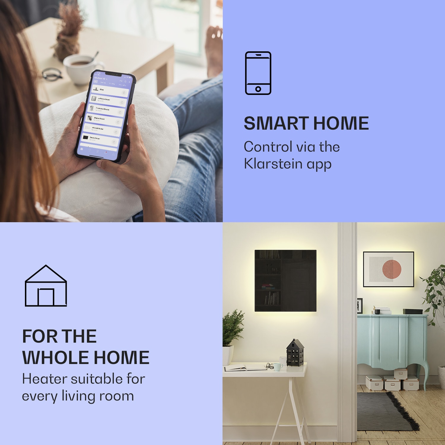 Klarstein Mojave 500 smart, infračervený ohrievač 2 v 1, konvektor, 60 x 60 cm, 500 W, RGB osvetlenie – Obrázok 2