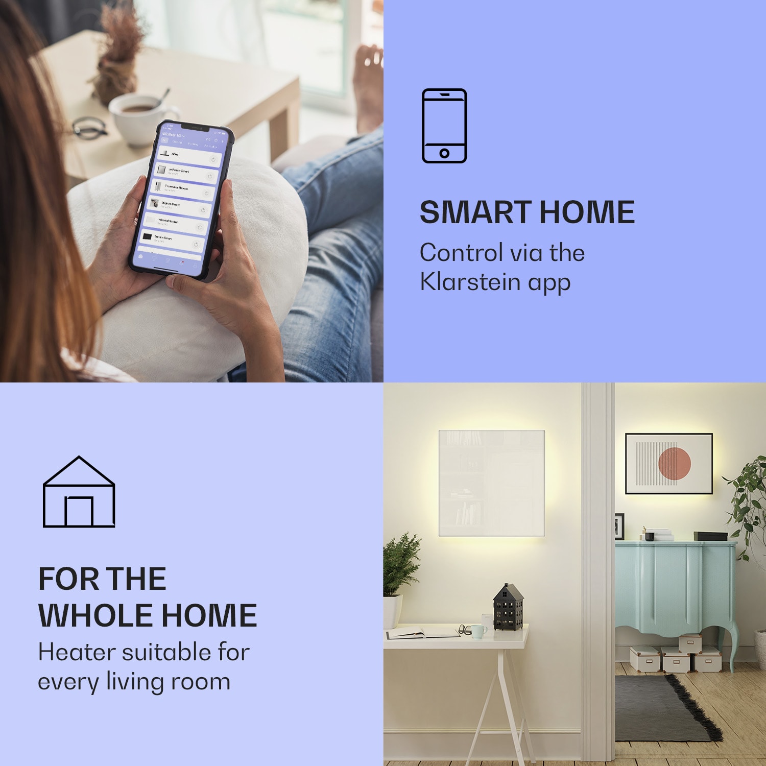 Klarstein Mojave 500 smart, infračervený ohrievač 2 v 1, konvektor, 60 x 60 cm, 500 W, RGB osvetlenie – Obrázok 2