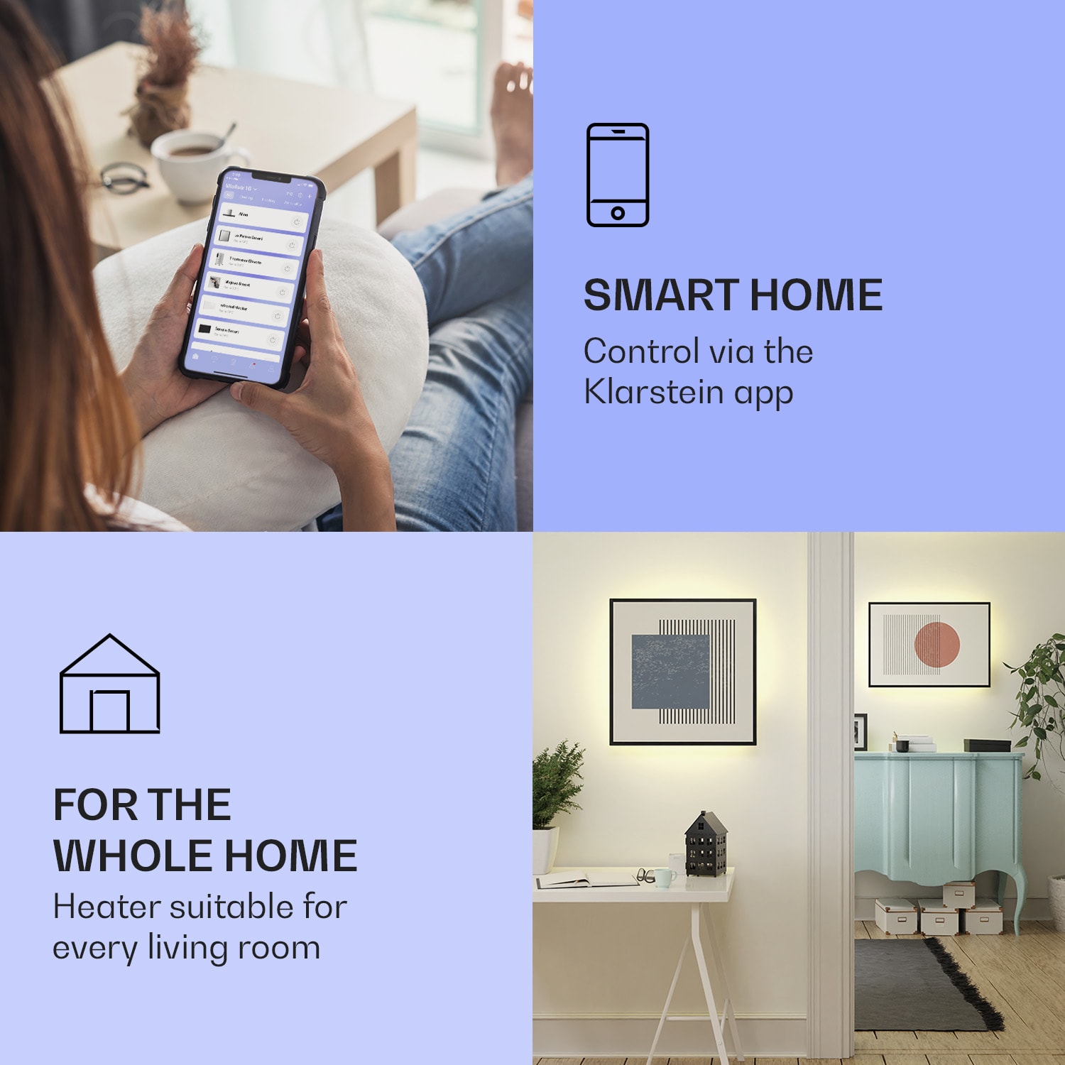 Klarstein Mojave 500 smart, infračervený ohrievač 2 v 1, konvektor, 60 x 60 cm, 500 W, RGB osvetlenie – Obrázok 2