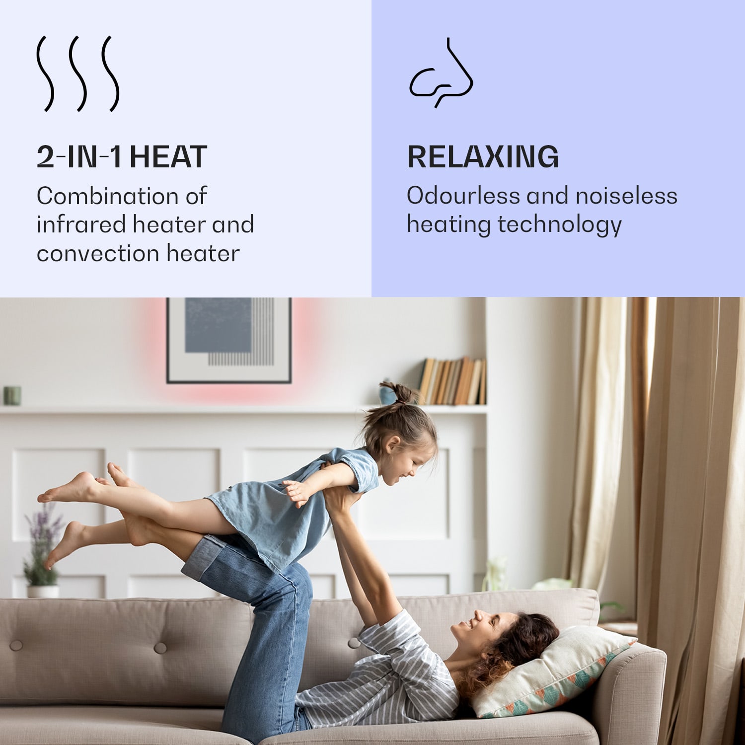 Klarstein Mojave 500 smart, infračervený ohrievač 2 v 1, konvektor, 60 x 60 cm, 500 W, RGB osvetlenie – Obrázok 4