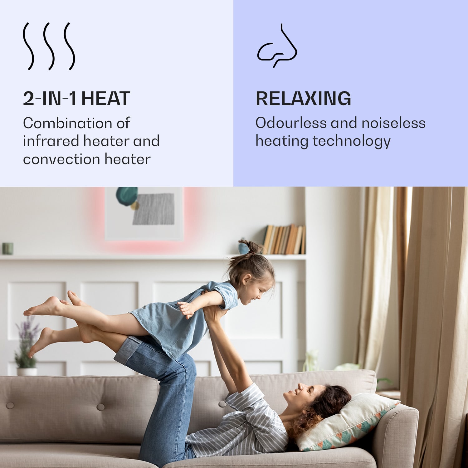 Klarstein Mojave 500 smart, infračervený ohrievač 2 v 1, konvektor, 60 x 60 cm, 500 W, RGB osvetlenie – Obrázok 4