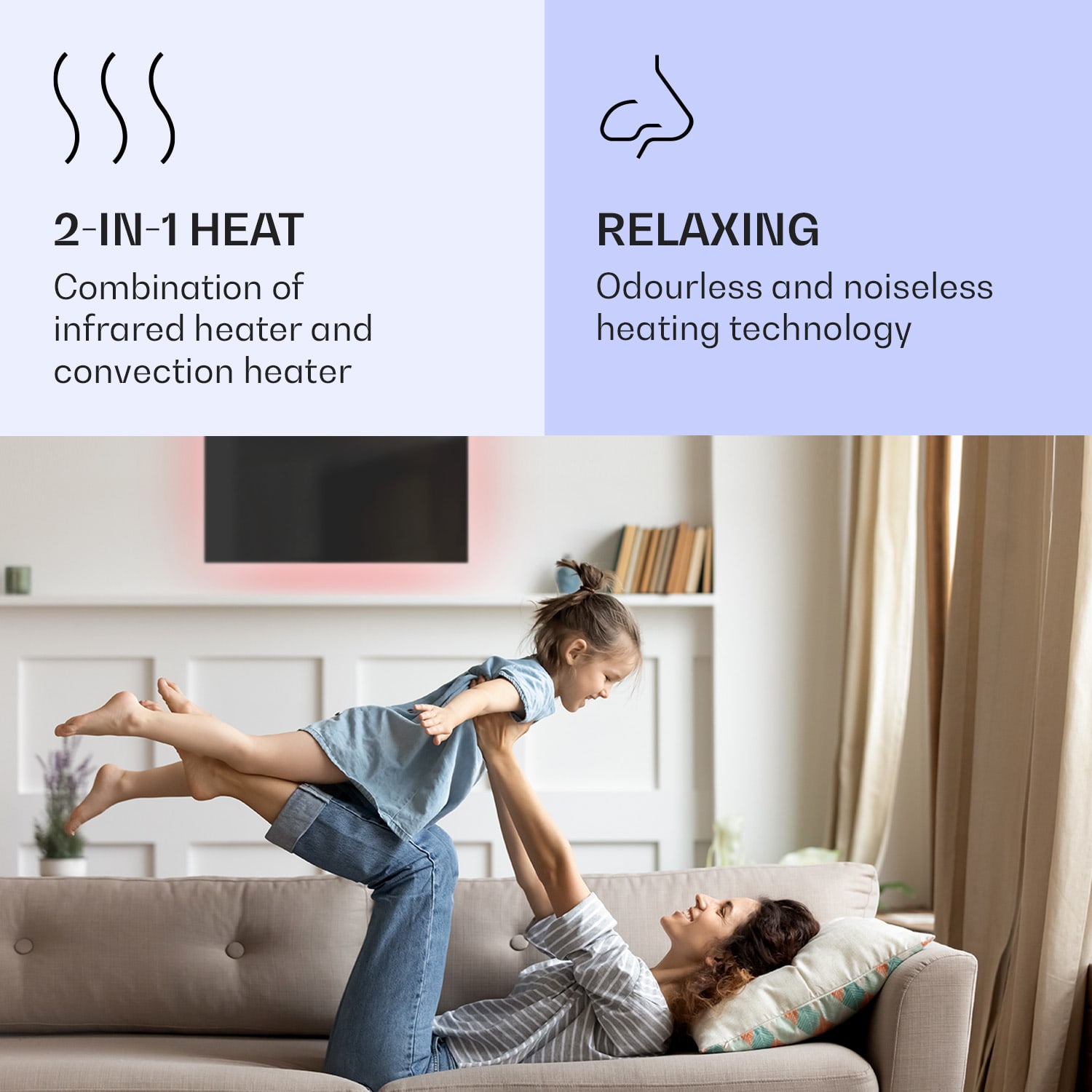 Klarstein Mojave 750 smart, infračervený ohrievač 2 v 1, konvektor, 85 x 60 cm, 750 W, RGB osvetlenie – Obrázok 4