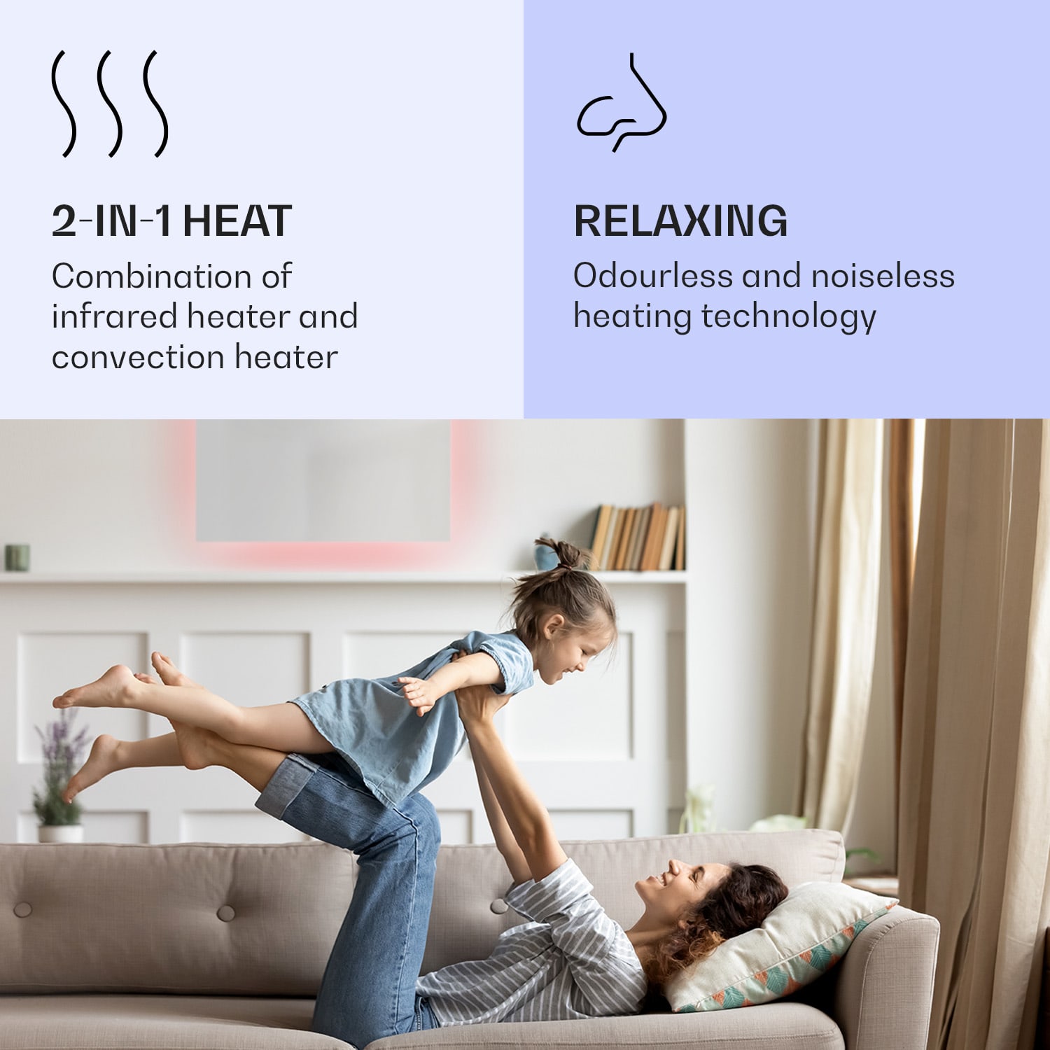 Klarstein Mojave 750 smart, infračervený ohrievač 2 v 1, konvektor, 85 x 60 cm, 750 W, RGB osvetlenie – Obrázok 4