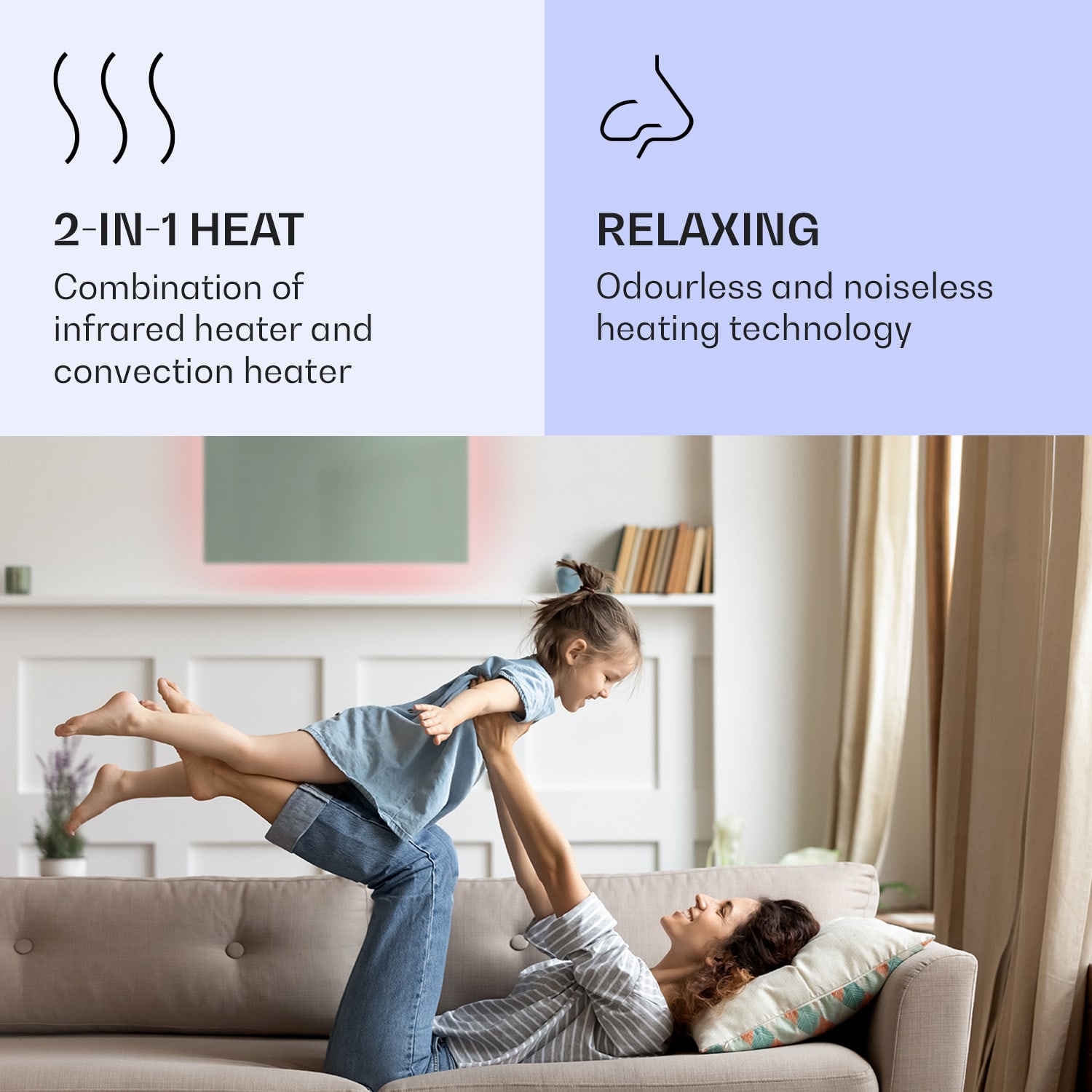 Klarstein Mojave 750 smart, infračervený ohrievač 2 v 1, konvektor, 85 x 60 cm, 750 W, RGB osvetlenie – Obrázok 4