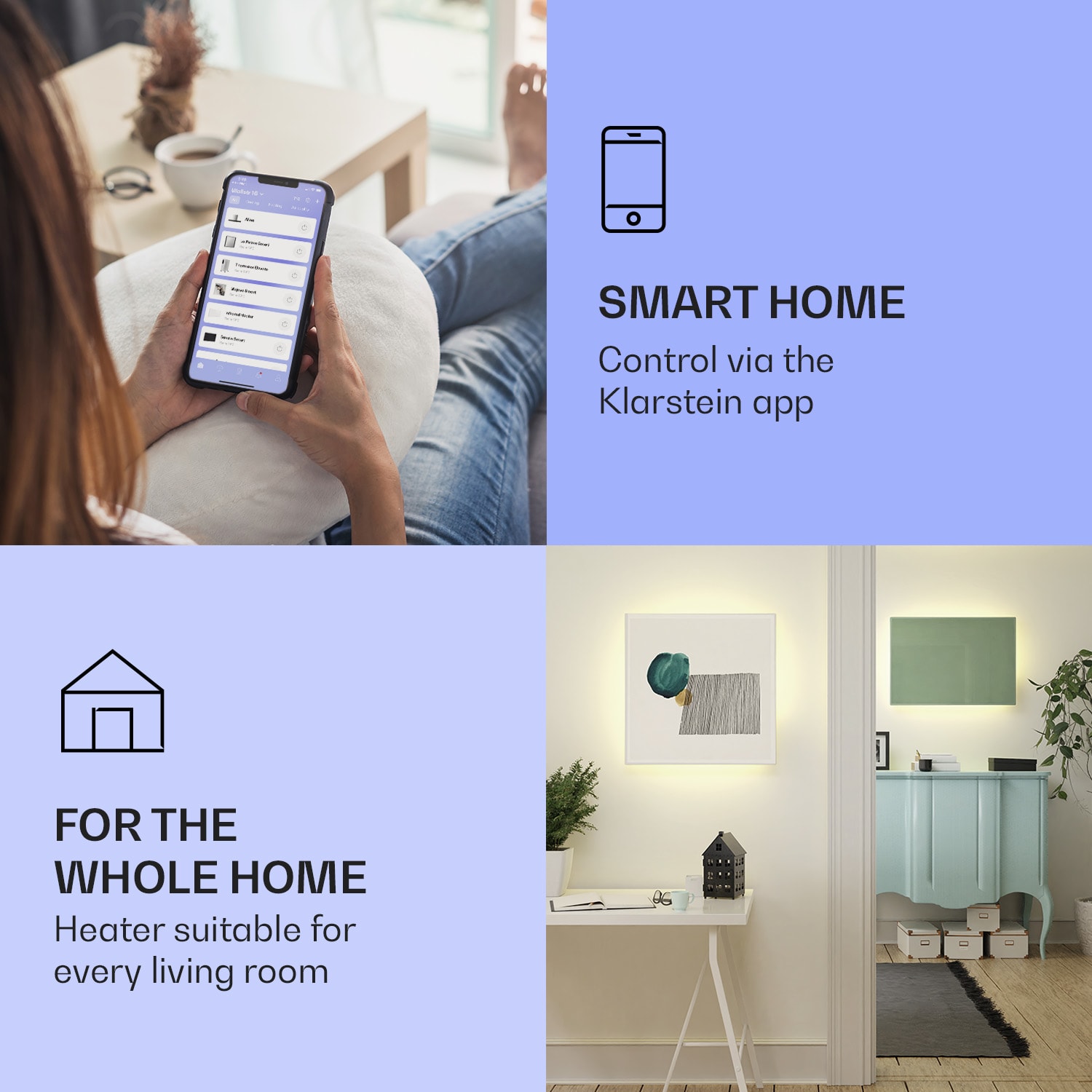 Klarstein Mojave 750 smart, infračervený ohrievač 2 v 1, konvektor, 85 x 60 cm, 750 W, RGB osvetlenie – Obrázok 2