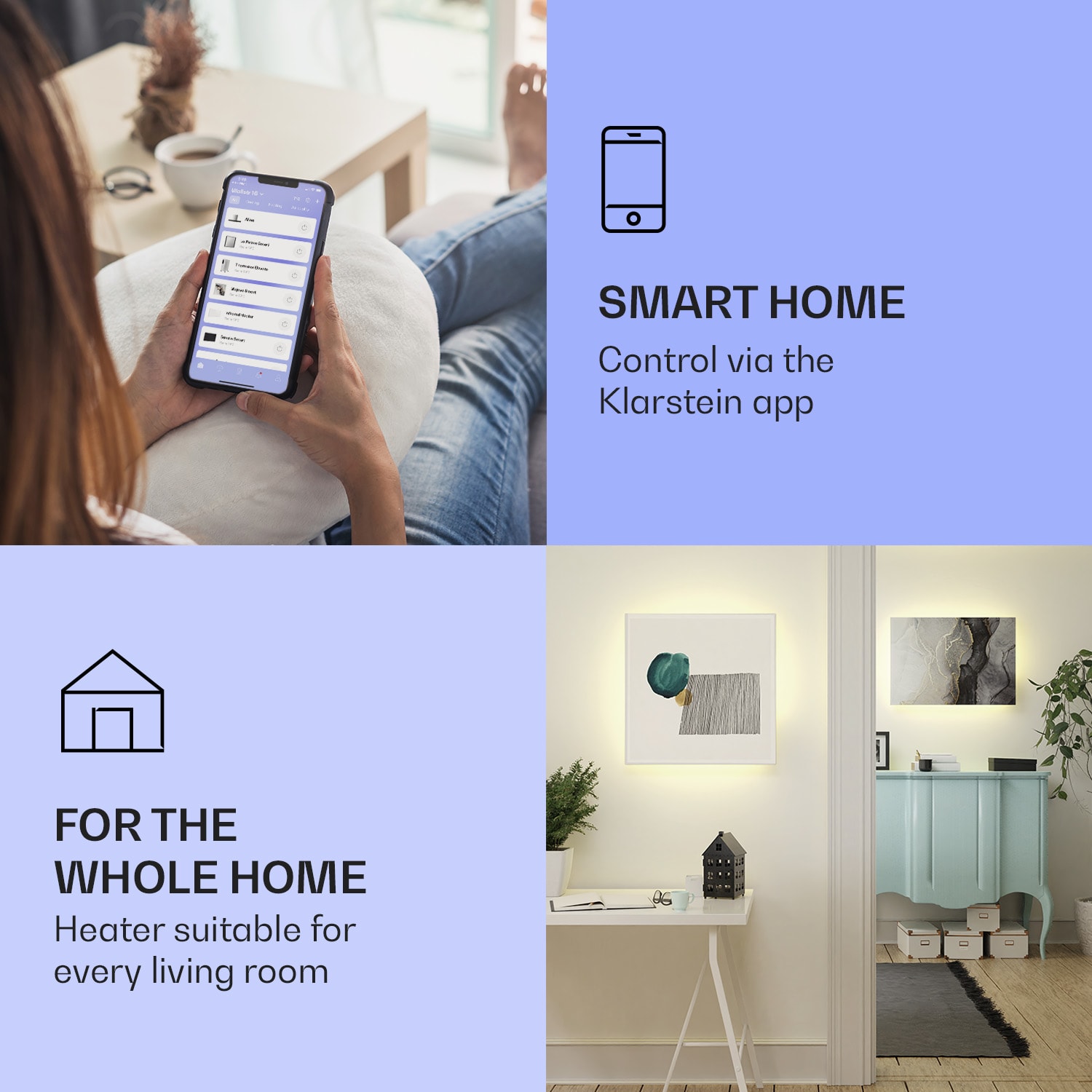 Klarstein Mojave 750 smart, infračervený ohrievač 2 v 1, konvektor, 85 x 60 cm, 750 W, RGB osvetlenie – Obrázok 2