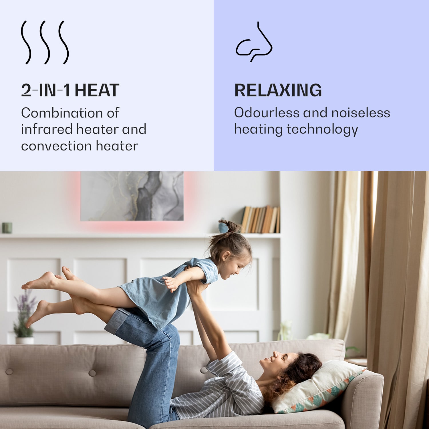 Klarstein Mojave 750 smart, infračervený ohrievač 2 v 1, konvektor, 85 x 60 cm, 750 W, RGB osvetlenie – Obrázok 4