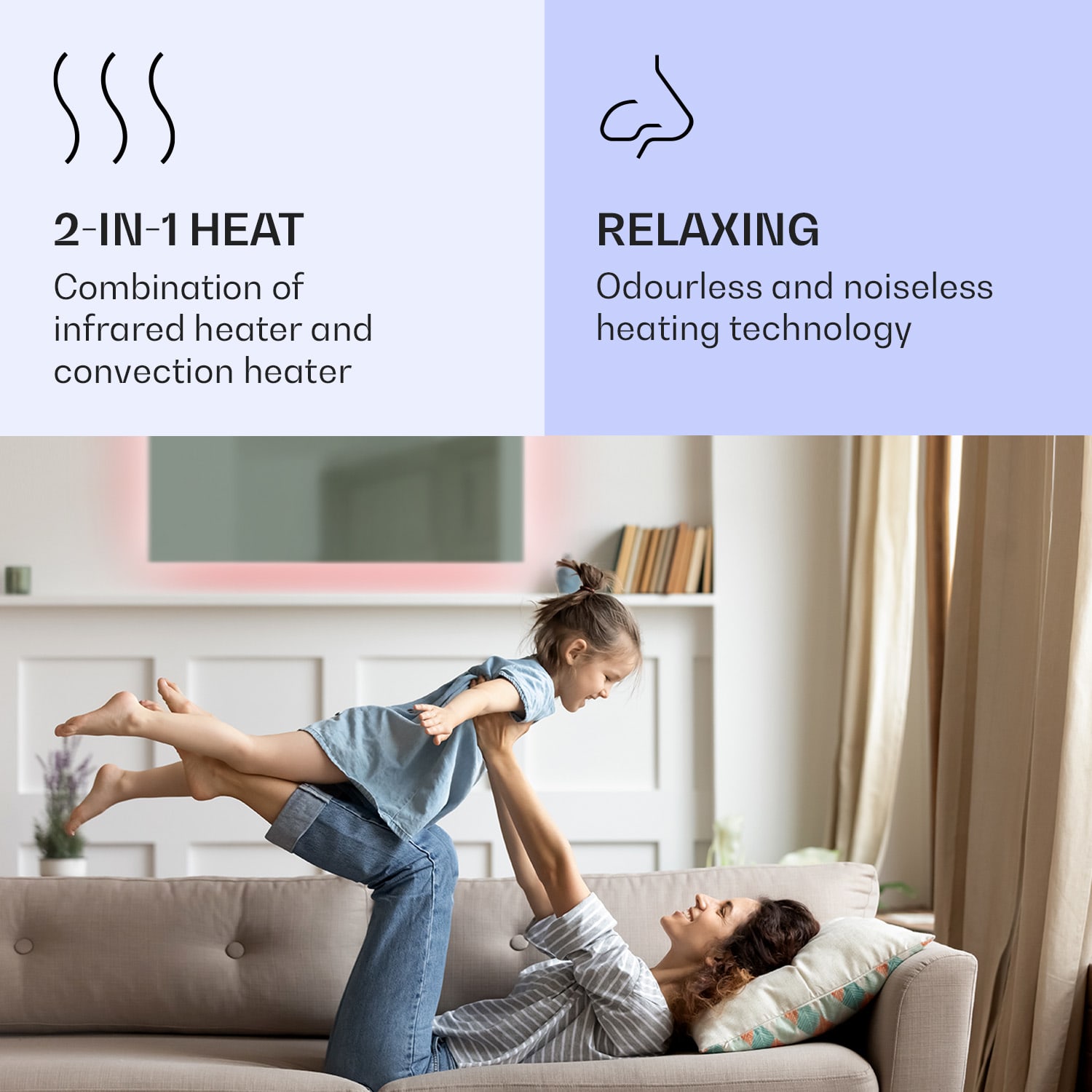 Klarstein Mojave 1000 smart, infračervený ohrievač 2 v 1, konvektor, 120 x 60 cm, 1000 W, RGB osvetlenie – Obrázok 4