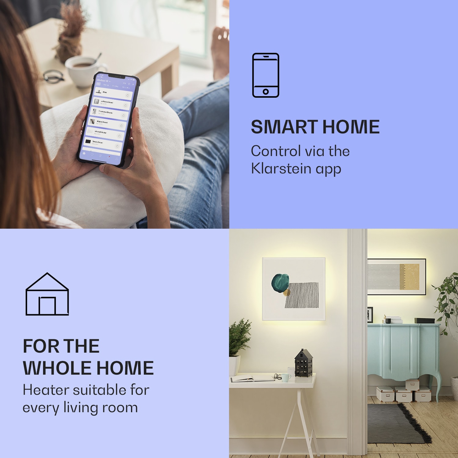 Klarstein Mojave 1000 smart, infračervený ohrievač 2 v 1, konvektor, 120 x 60 cm, 1000 W, RGB osvetlenie – Obrázok 2