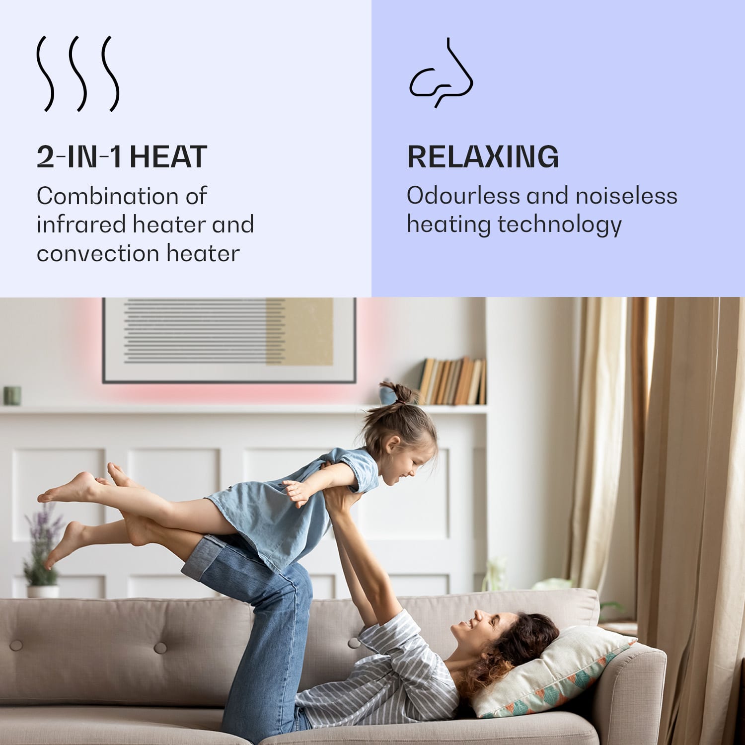 Klarstein Mojave 1000 smart, infračervený ohrievač 2 v 1, konvektor, 120 x 60 cm, 1000 W, RGB osvetlenie – Obrázok 4