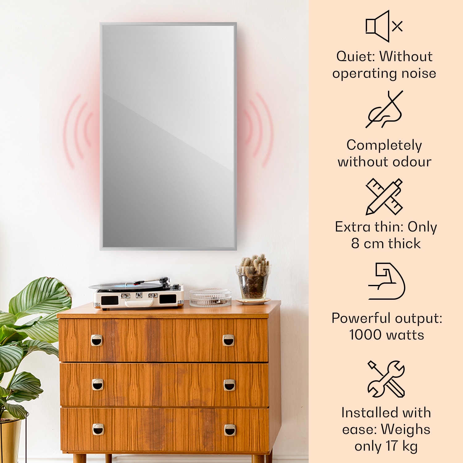 Klarstein La Palma 1000 smart, infračervený ohrievač 2 v 1, 120 x 60 cm, 1000 W, zrkadlová predná časť – Obrázok 2