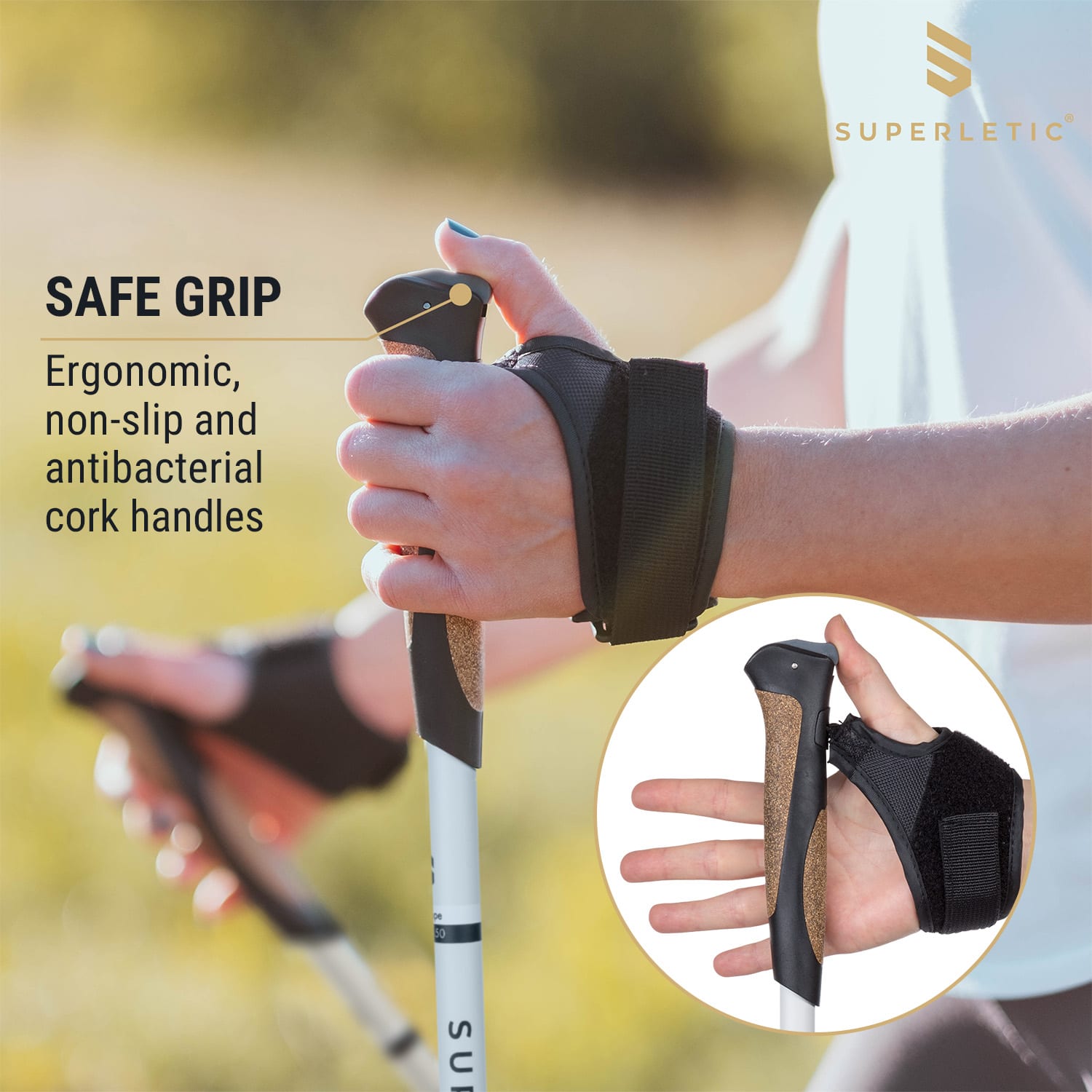 KLARFIT Bilbao TX Essential, palice na nordic walking, 10% uhlík, 100-130 cm, korkové rukoväte – Obrázok 2