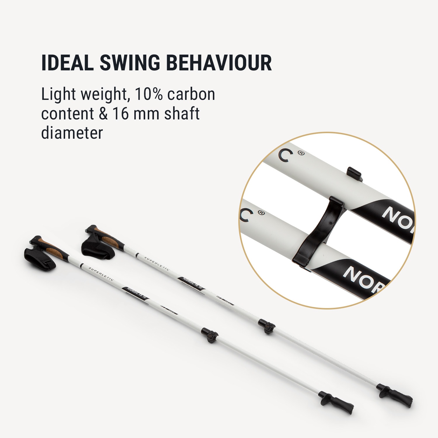 KLARFIT Bilbao TX Essential, palice na nordic walking, 10% uhlík, 100-130 cm, korkové rukoväte – Obrázok 4