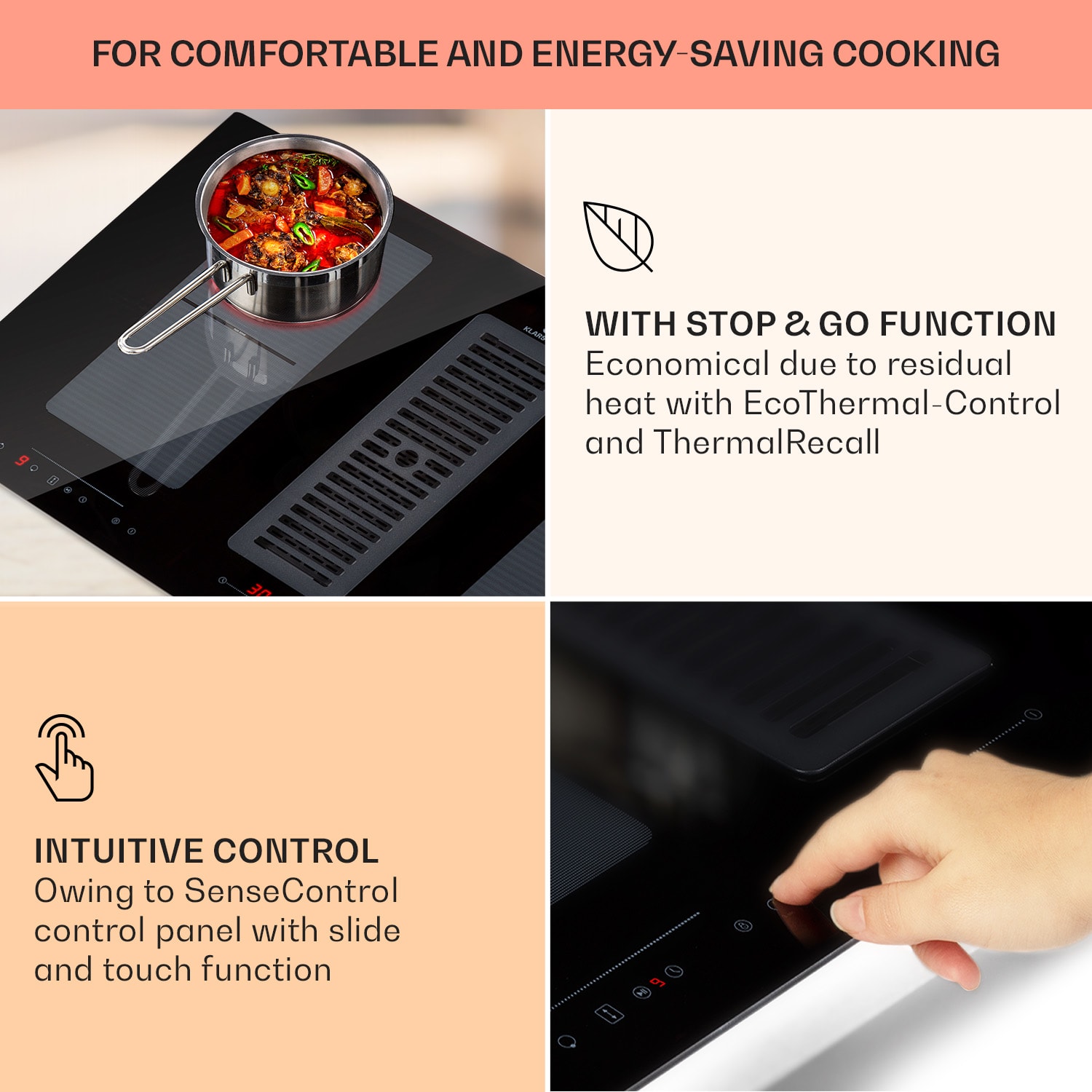 Klarstein Full House Down Air System, indukčná varná doska s odsávaním, 477 m³/h, energet. trieda A – Obrázok 5