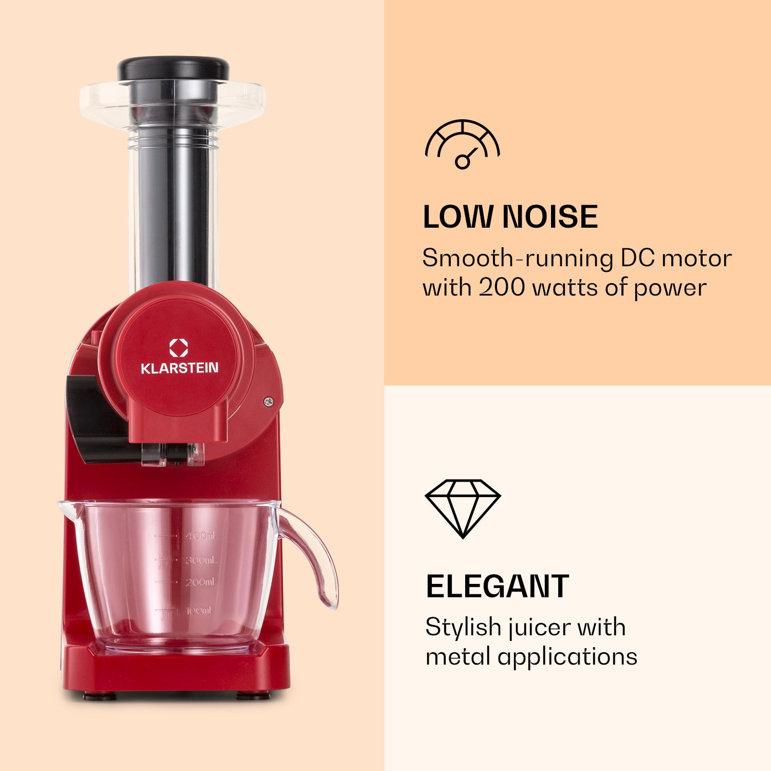Klarstein Bella Elegance, odšťavovač, 200 W, 400 ml, bez BPA – Obrázok 3