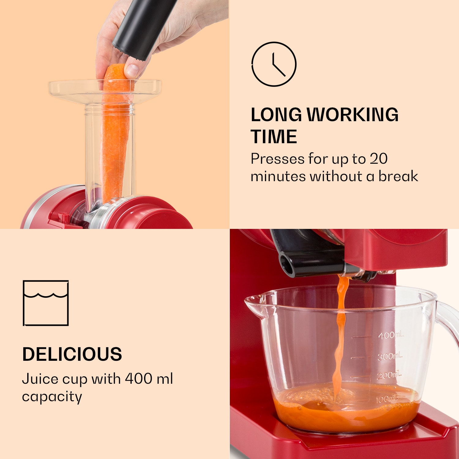 Klarstein Bella Elegance, odšťavovač, 200 W, 400 ml, bez BPA – Obrázok 4