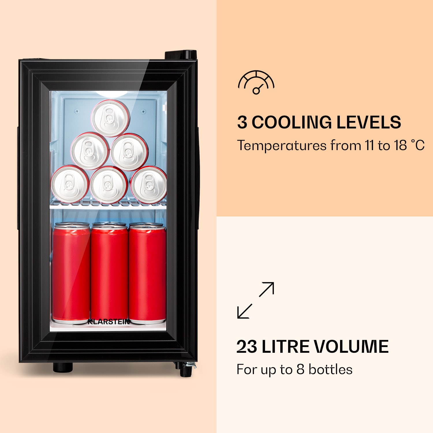 Klarstein Brooklyn 23 Slim, chladnička, LED, plastová vložka, sklenené dvierka – Obrázok 3