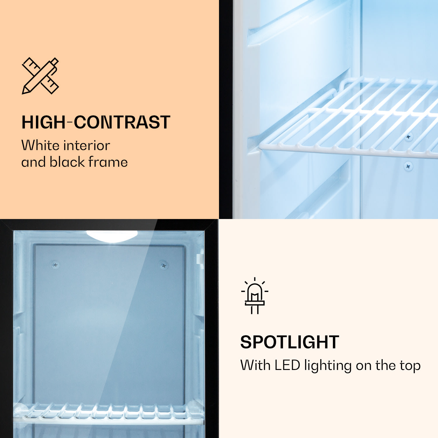 Klarstein Brooklyn 23 Slim, chladnička, LED, plastová vložka, sklenené dvierka – Obrázok 4