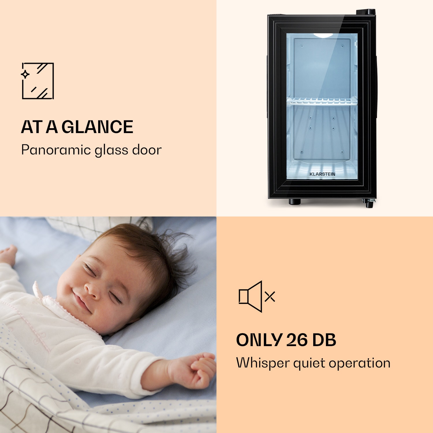 Klarstein Brooklyn 23 Slim, chladnička, LED, plastová vložka, sklenené dvierka – Obrázok 5