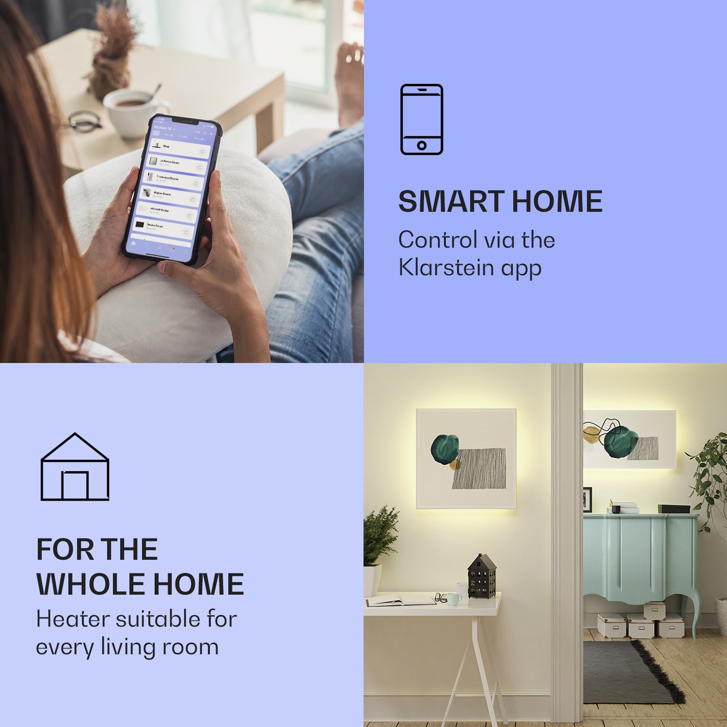 Klarstein Mojave 1000 smart, infračervený ohrievač 2 v 1, konvektor, 120 x 60 cm, 1000 W, RGB osvetlenie – Obrázok 2