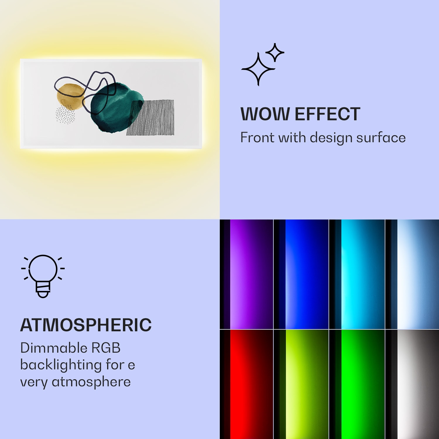 Klarstein Mojave 1000 smart, infračervený ohrievač 2 v 1, konvektor, 120 x 60 cm, 1000 W, RGB osvetlenie – Obrázok 3