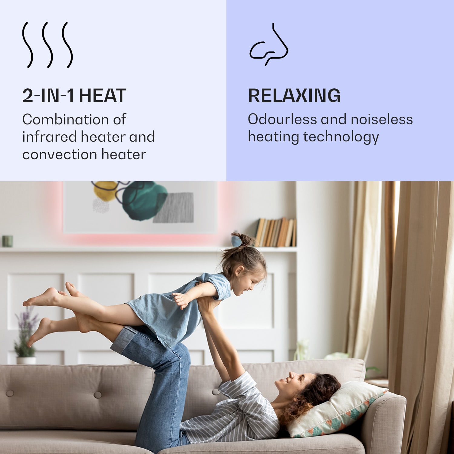 Klarstein Mojave 1000 smart, infračervený ohrievač 2 v 1, konvektor, 120 x 60 cm, 1000 W, RGB osvetlenie – Obrázok 4