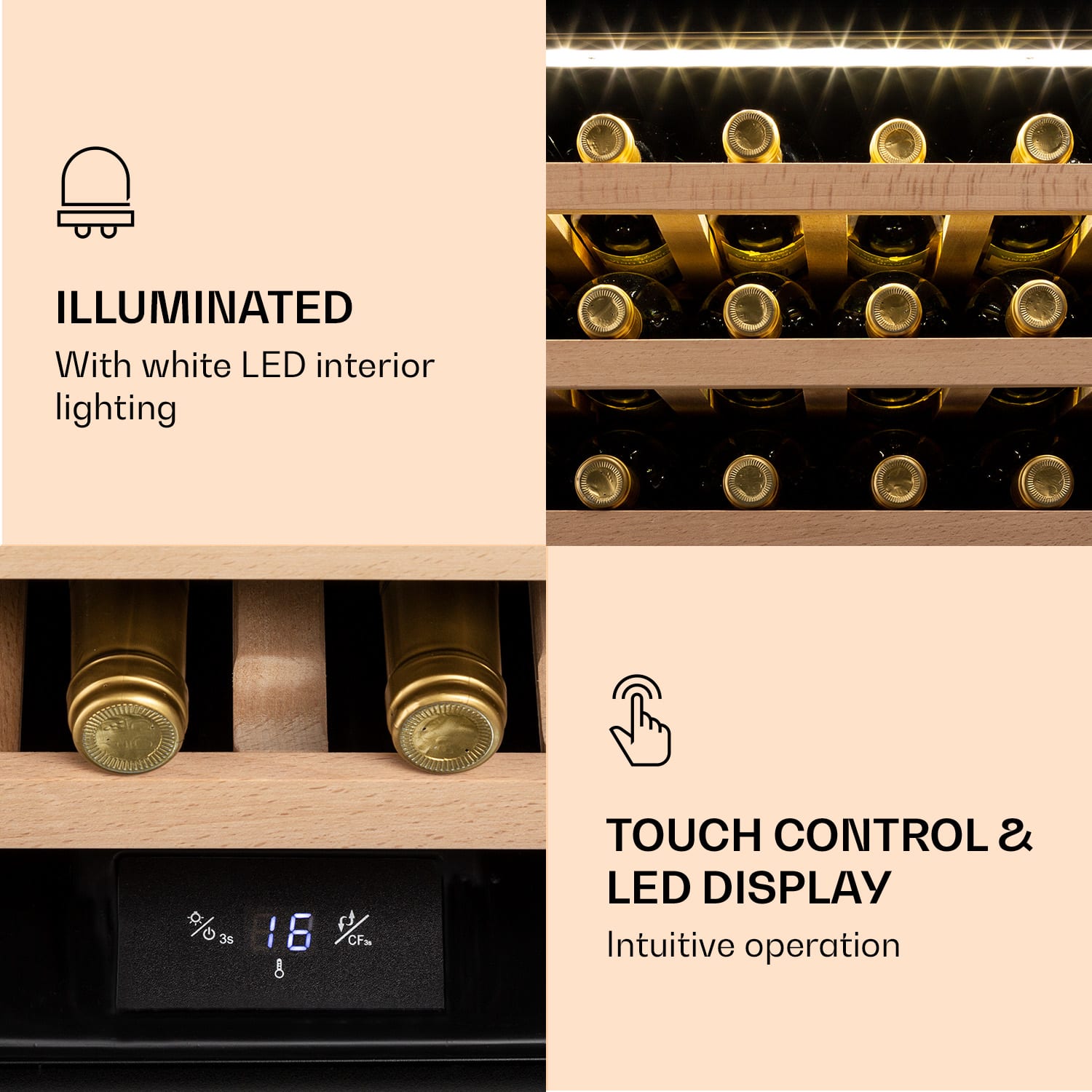 Klarstein Vinsider 24 Built-In Uno, vstavaná vinotéka, 24 fliaš, 1 zóna, nehrdzavejúca oceľ – Obrázok 5