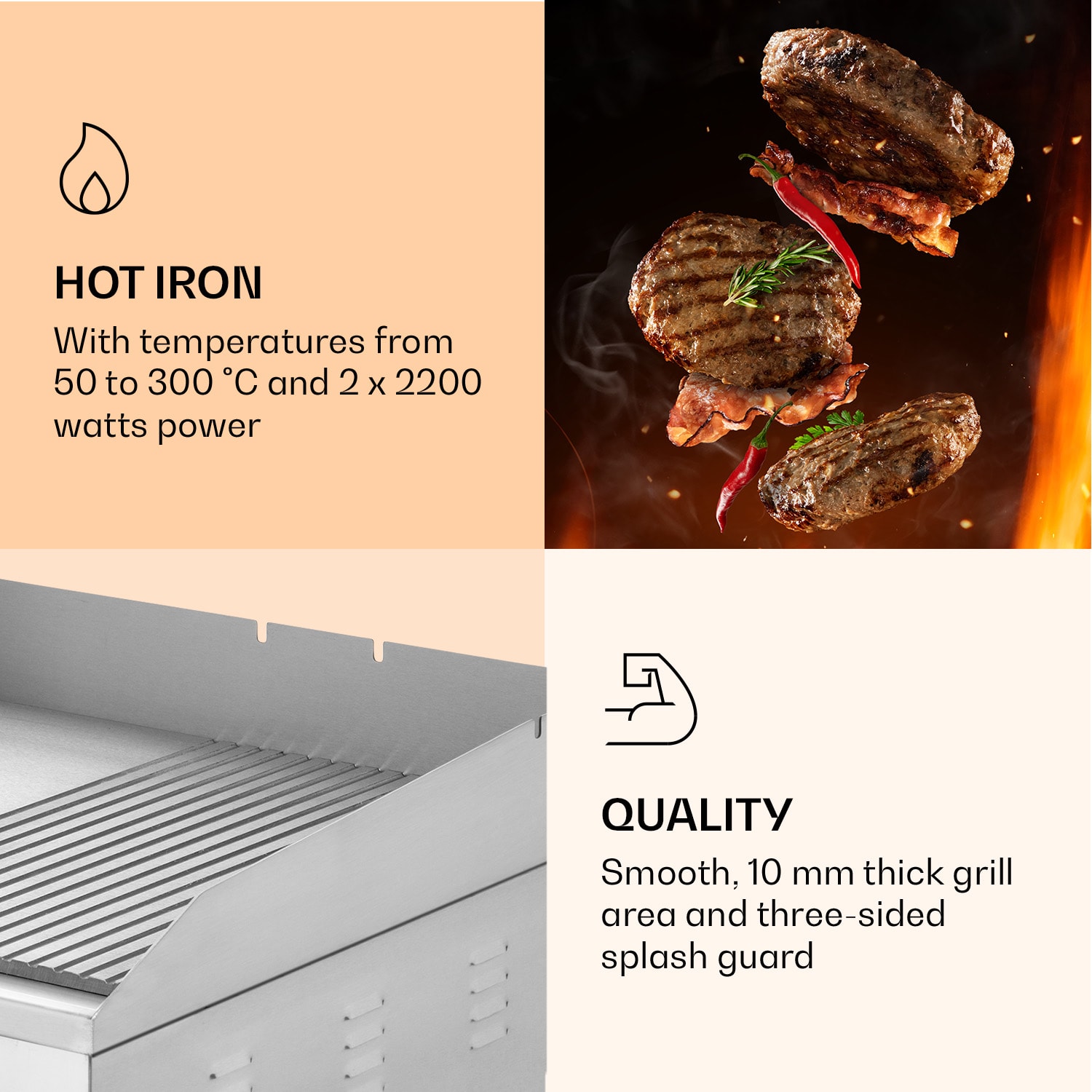 Klarstein Grillmeile 4400, elektrický gril, 2 x 2200 W, grilovacia platňa z nehrdzavejúcej ocele – Obrázok 5