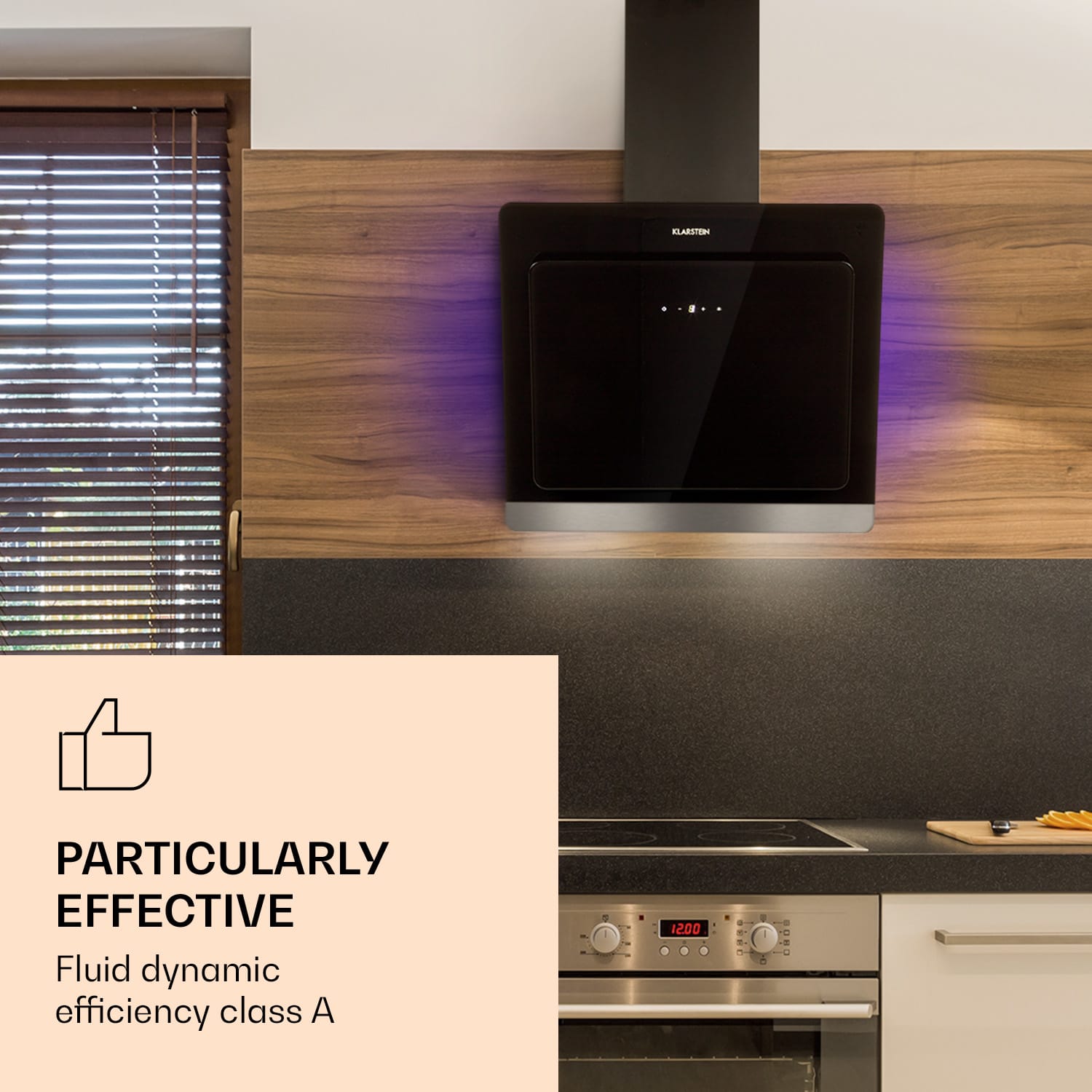 Klarstein Aurora Eco 60, digestor, 60 cm, nástenný, 550 m³/h, A+, dotykové ovládanie, čierny – Obrázok 2