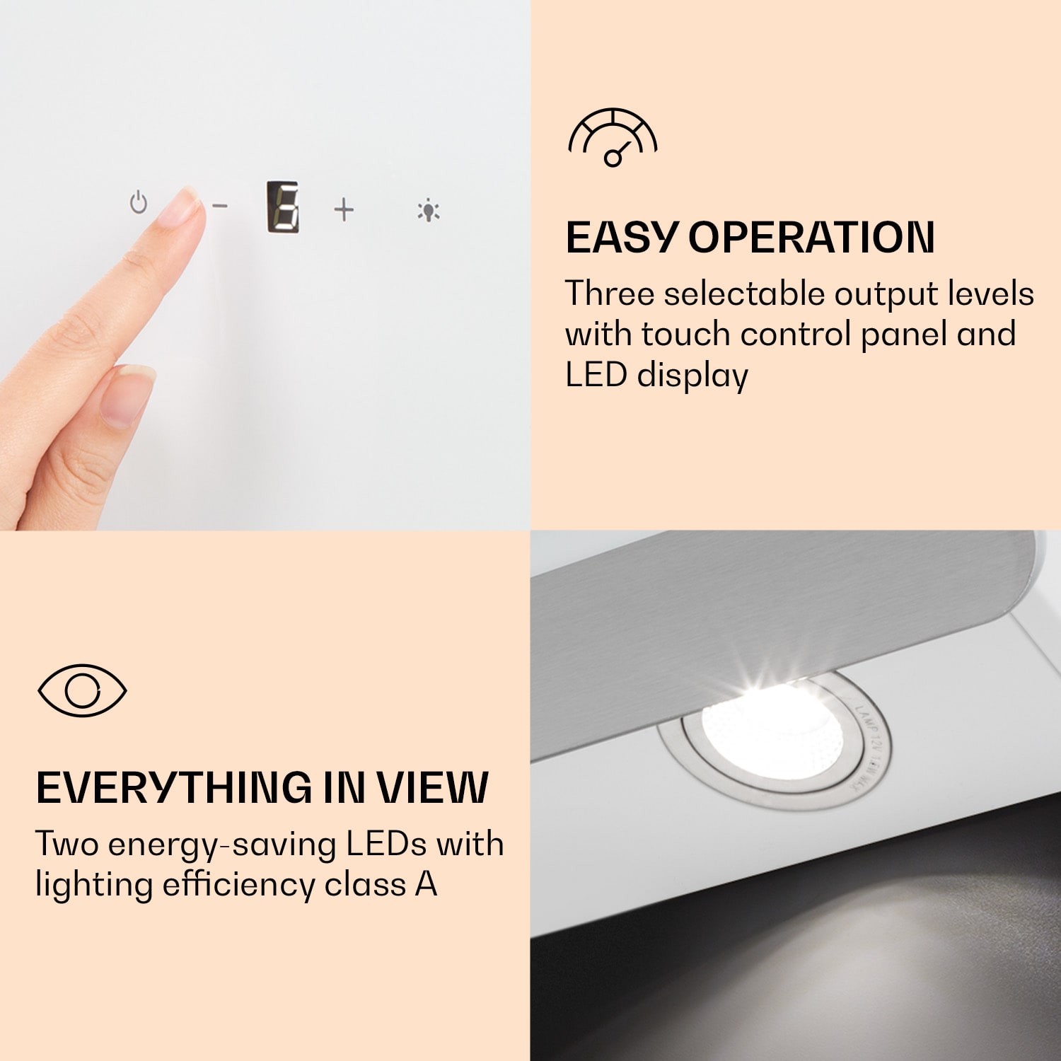 Klarstein Aurora Eco 90, digestor, 90 cm, nástenný, 550 m³/h, A+, dotykové ovládanie, biely – Obrázok 5