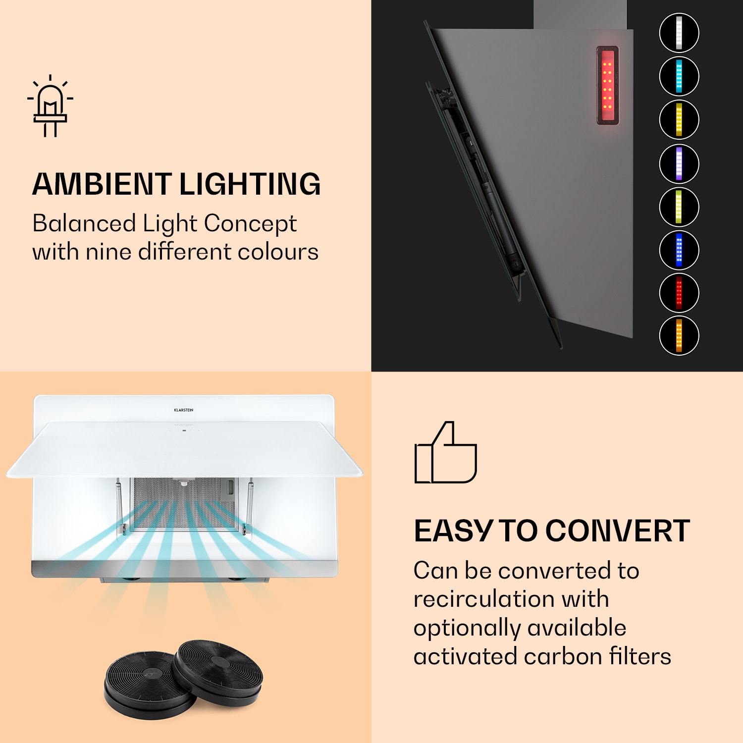 Klarstein Aurora Eco 60, digestor, 60 cm, nástenný, 550 m³/h, A+, dotykové ovládanie, biely – Obrázok 4