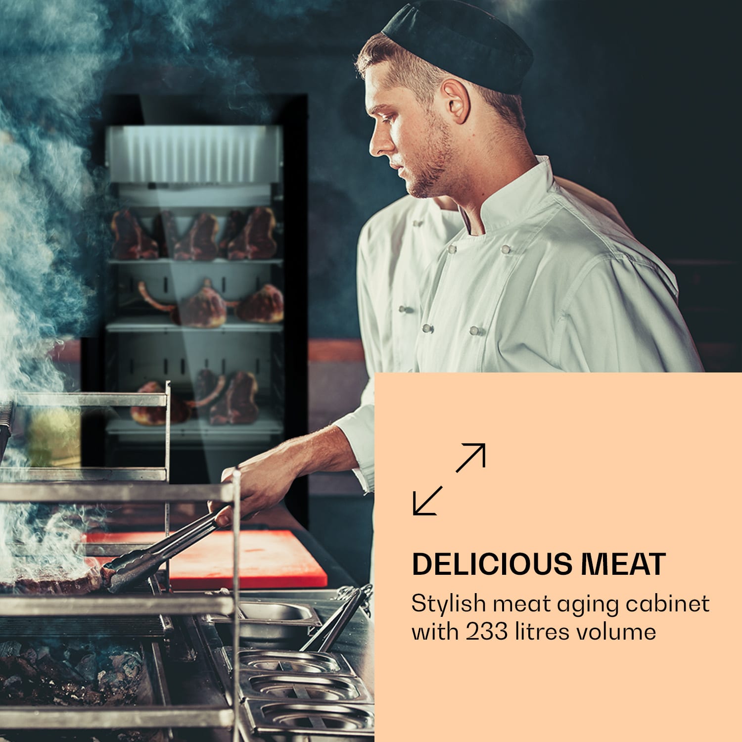 Klarstein Steakhouse Pro 233 Onyx, chladnička na zrenie mäsa, 1 zóna, 233 l, 1-25°C, dotykový displej, panoramatické okno – Obrázok 2