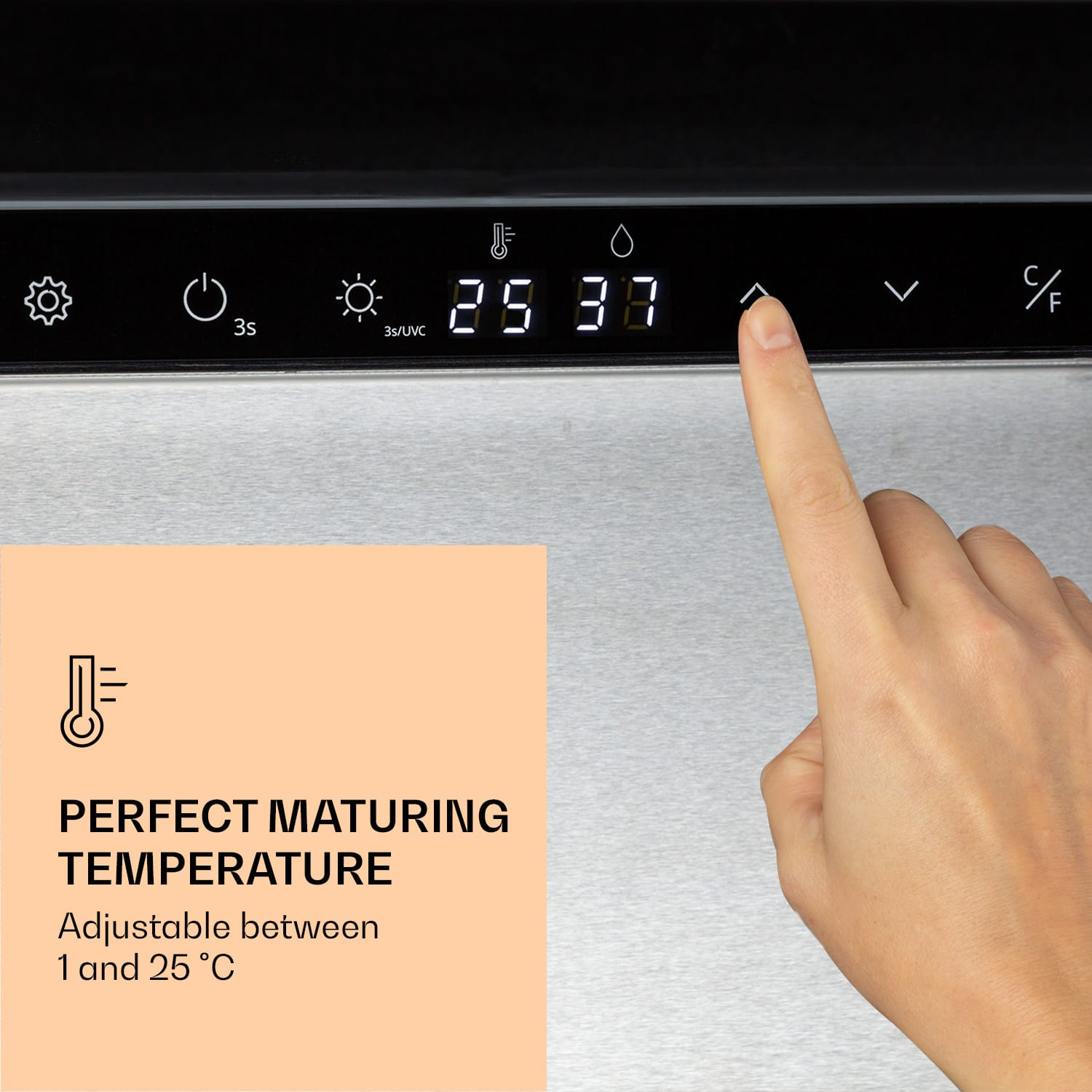 Klarstein Steakhouse Pro 233 Onyx, chladnička na zrenie mäsa, 1 zóna, 233 l, 1-25°C, dotykový displej, panoramatické okno – Obrázok 4