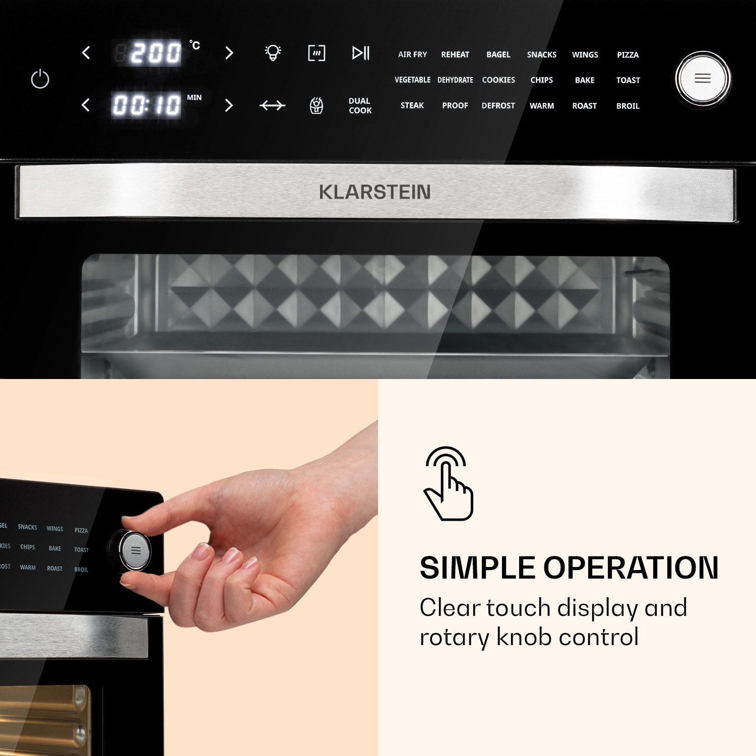 Klarstein Vigor Air, teplovzdušná fritéza, 1800 W, 30 l, 18 programov, horný a dolný ohrev – Obrázok 3