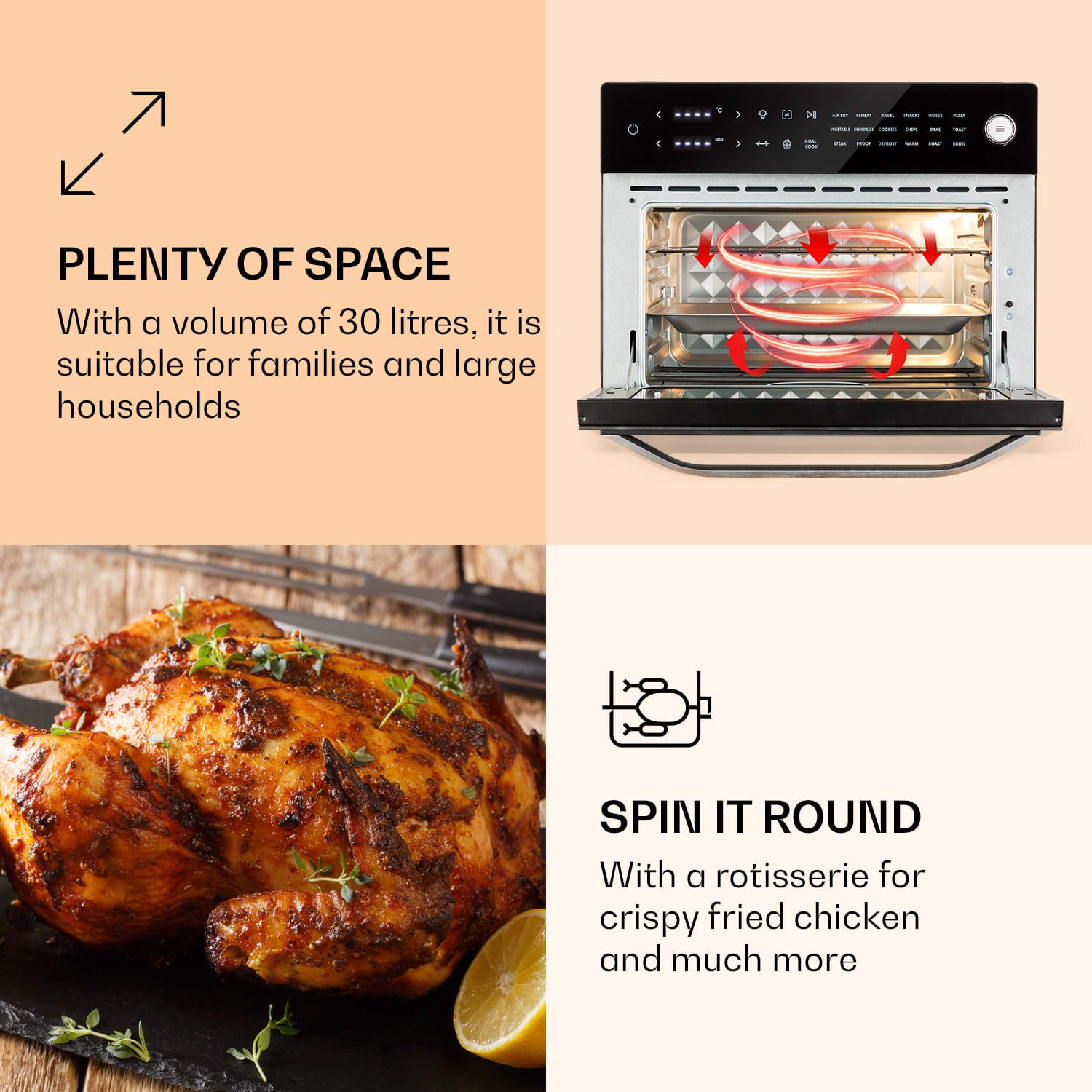 Klarstein Vigor Air, teplovzdušná fritéza, 1800 W, 30 l, 18 programov, horný a dolný ohrev – Obrázok 5