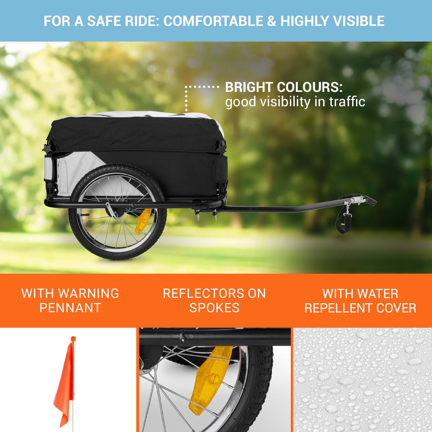 DURAMAXX Mountee, 130 l, 60 kg, príves na bicykel, nákladný vozík, oceľová tyč – Obrázok 4