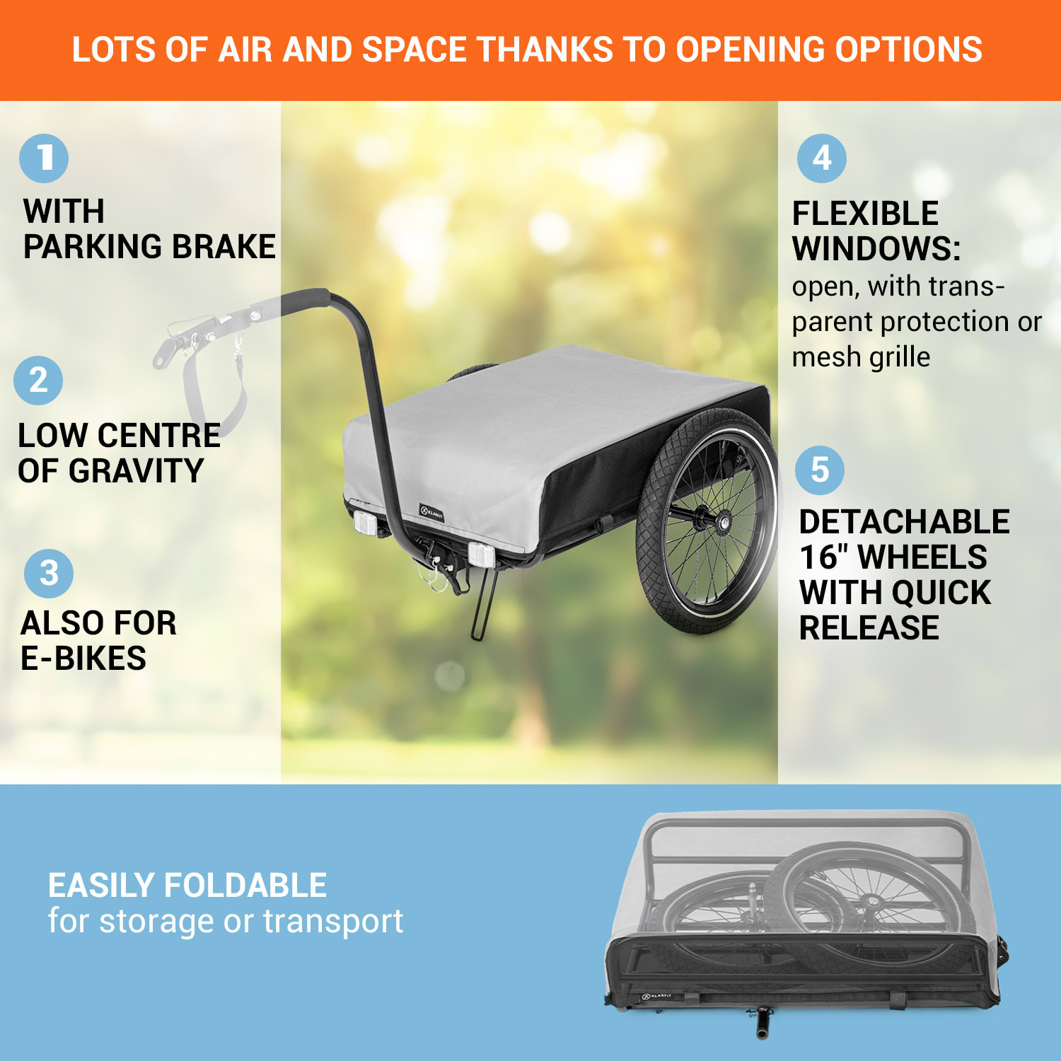 KLARFIT Companion, nákladný príves, 40kg/50litrov, príves na bicykle, ručný vozík, čierny – Obrázok 3