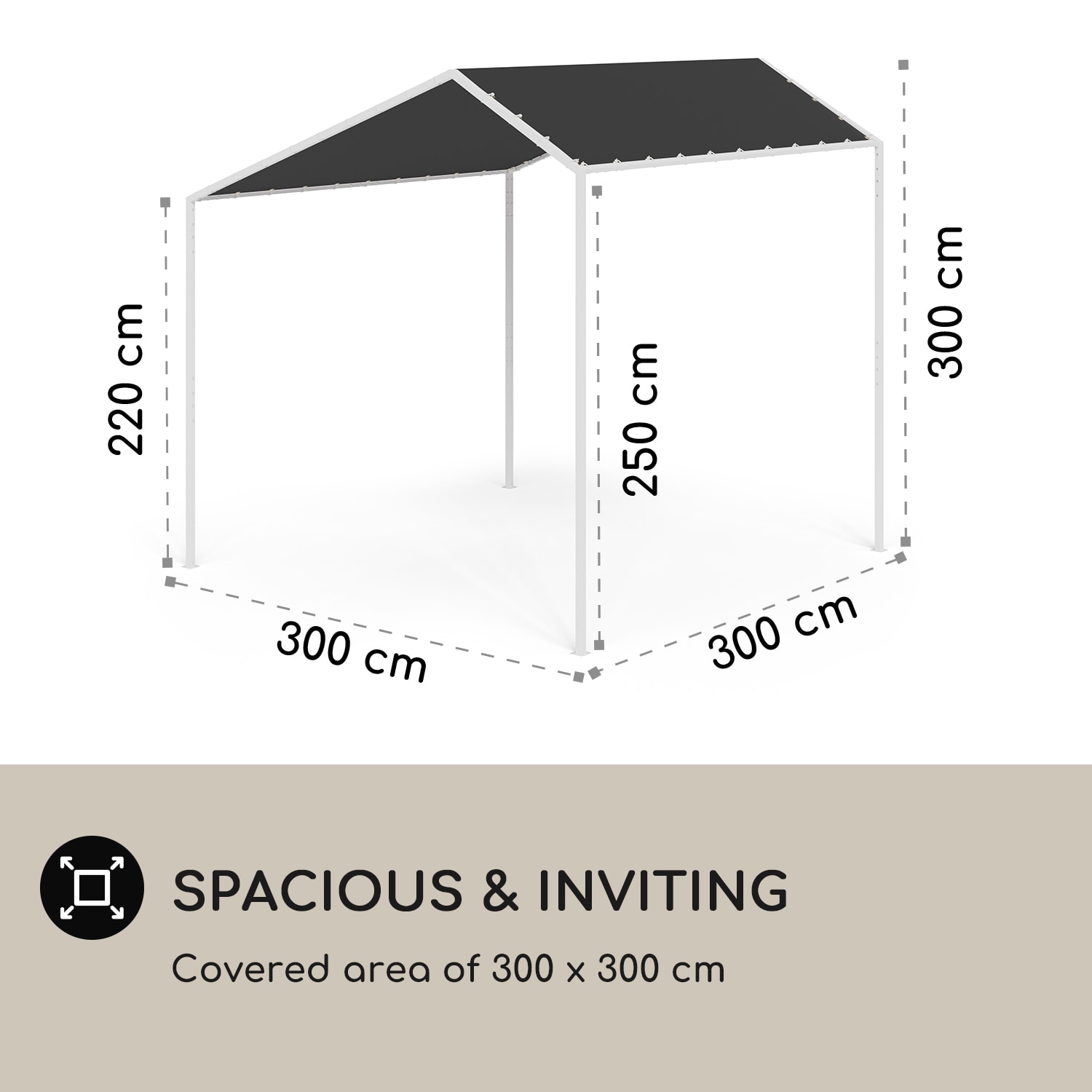 Blumfeldt La Rochelle Gazebo, šikmá pergola, hliníkový rám, UV 50+, polyesterová tkanina – Obrázok 4